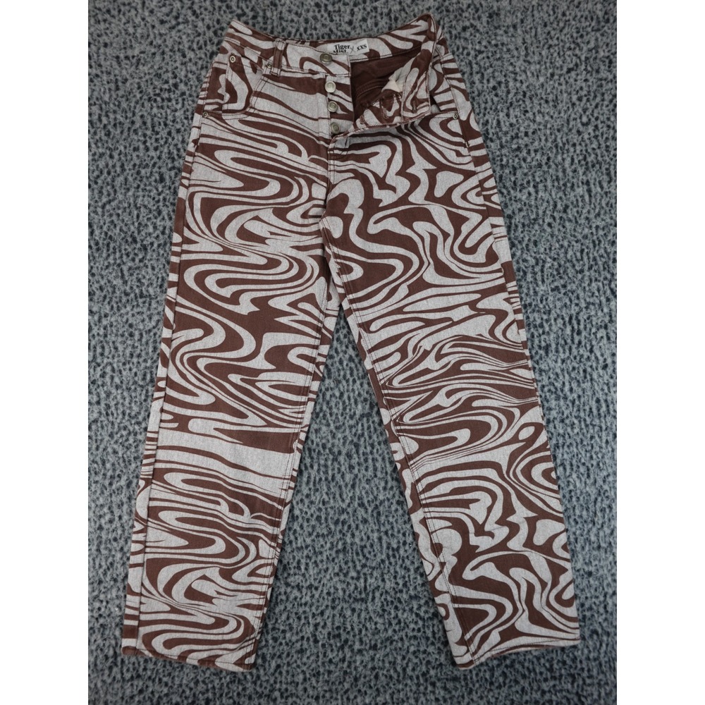 Tiger Mist‎ High Rise Swirl Print Jeans Womens XXS Brown Excellent Psychedelic